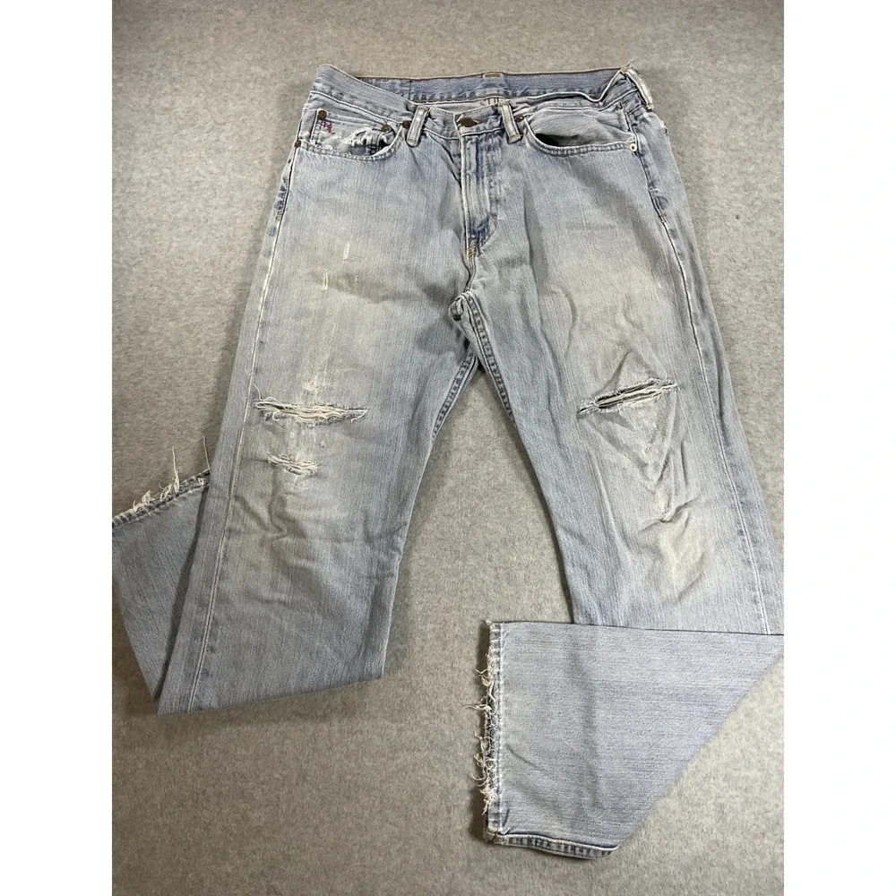 Polo Ralph Lauren Distressed Light Wash Straight Leg Mens 33x30 Vintage RL 1875